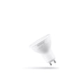 Ampoule LED GU10 3000K blanc chaud posee sur fond neutre, vue packshot