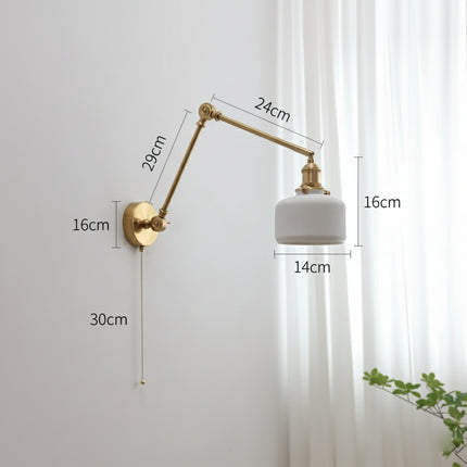 Wandleuchte aus Messing und Glas mit langem Arm