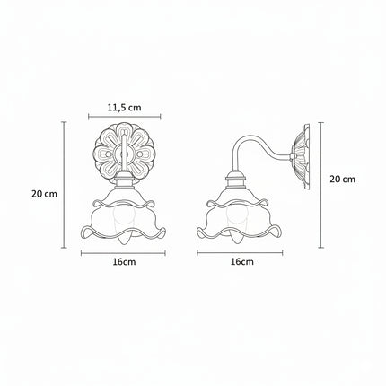 Aplique de pared con flores delicadas en cobre y cristal
