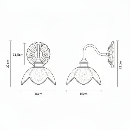 Aplique de pared con flores de cobre y vidrio