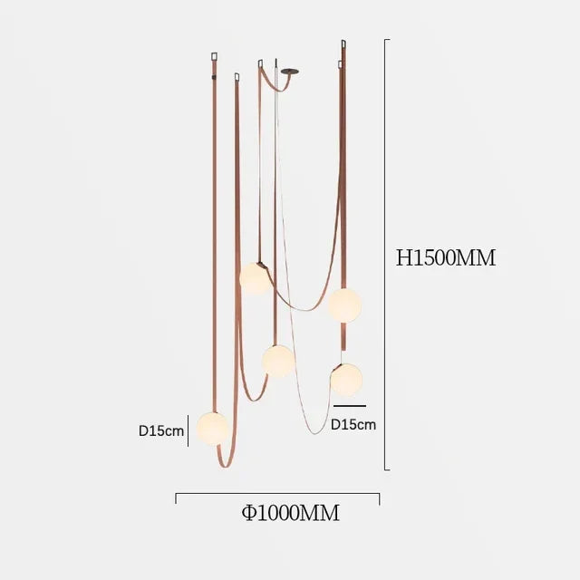 Suspension en cuir minimaliste et moderne, parfaite pour ajouter une touche chic à votre décoration intérieure.