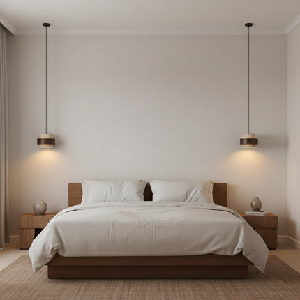 Retro-LED-Pendelleuchte aus Holz und Stein