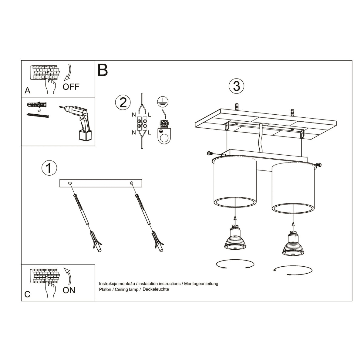 Plafonnier Double Cylindre LED noir