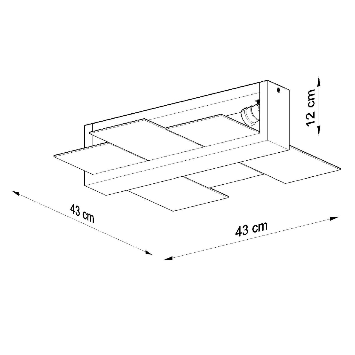 Horizontale Deckenleuchte aus Holz mit drei Paneelen