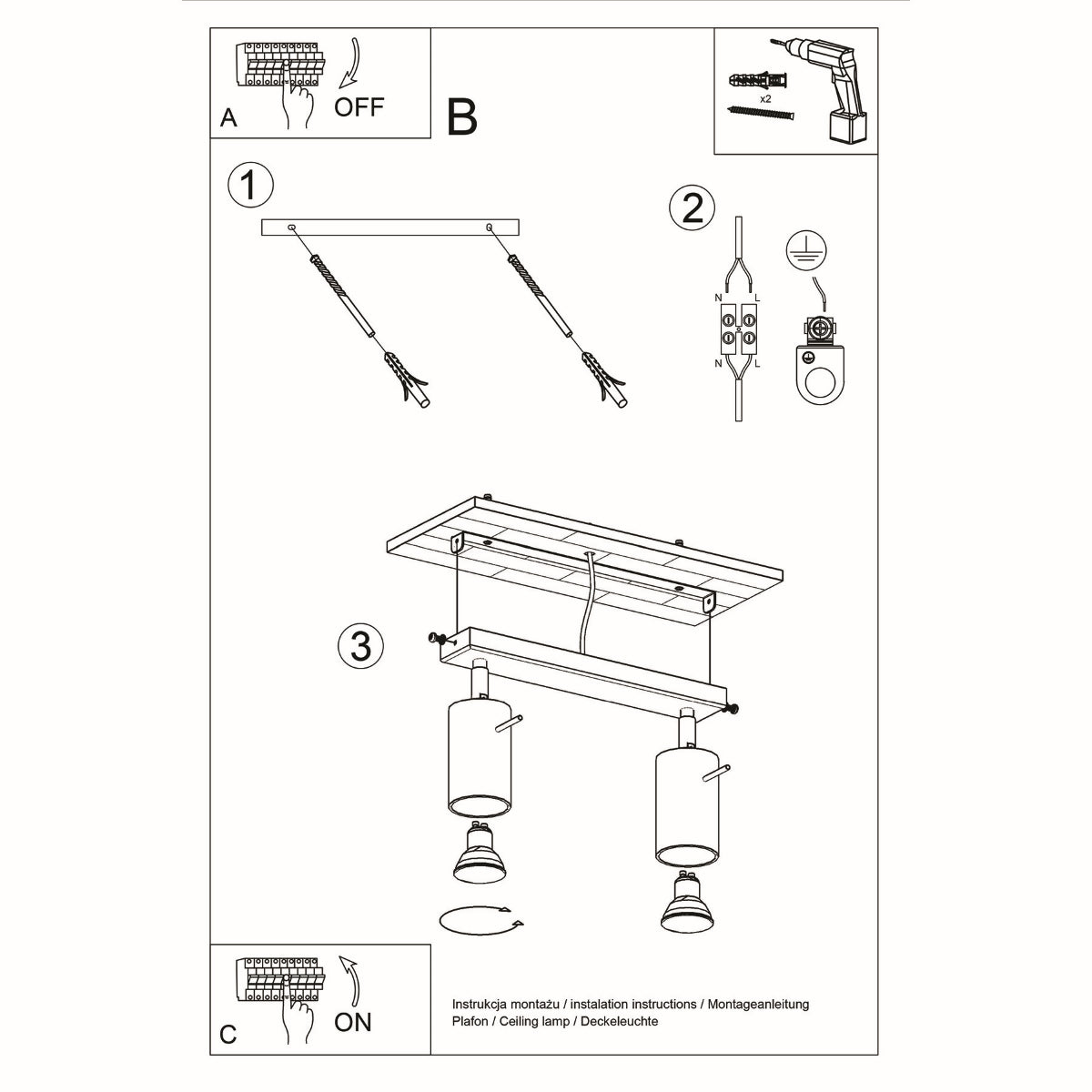 Richtungsdeckenleuchte 2 weiße LEDs