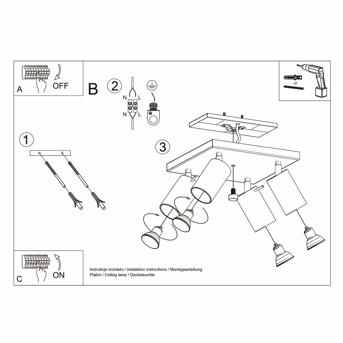 Directional ceiling light 4 white LEDs