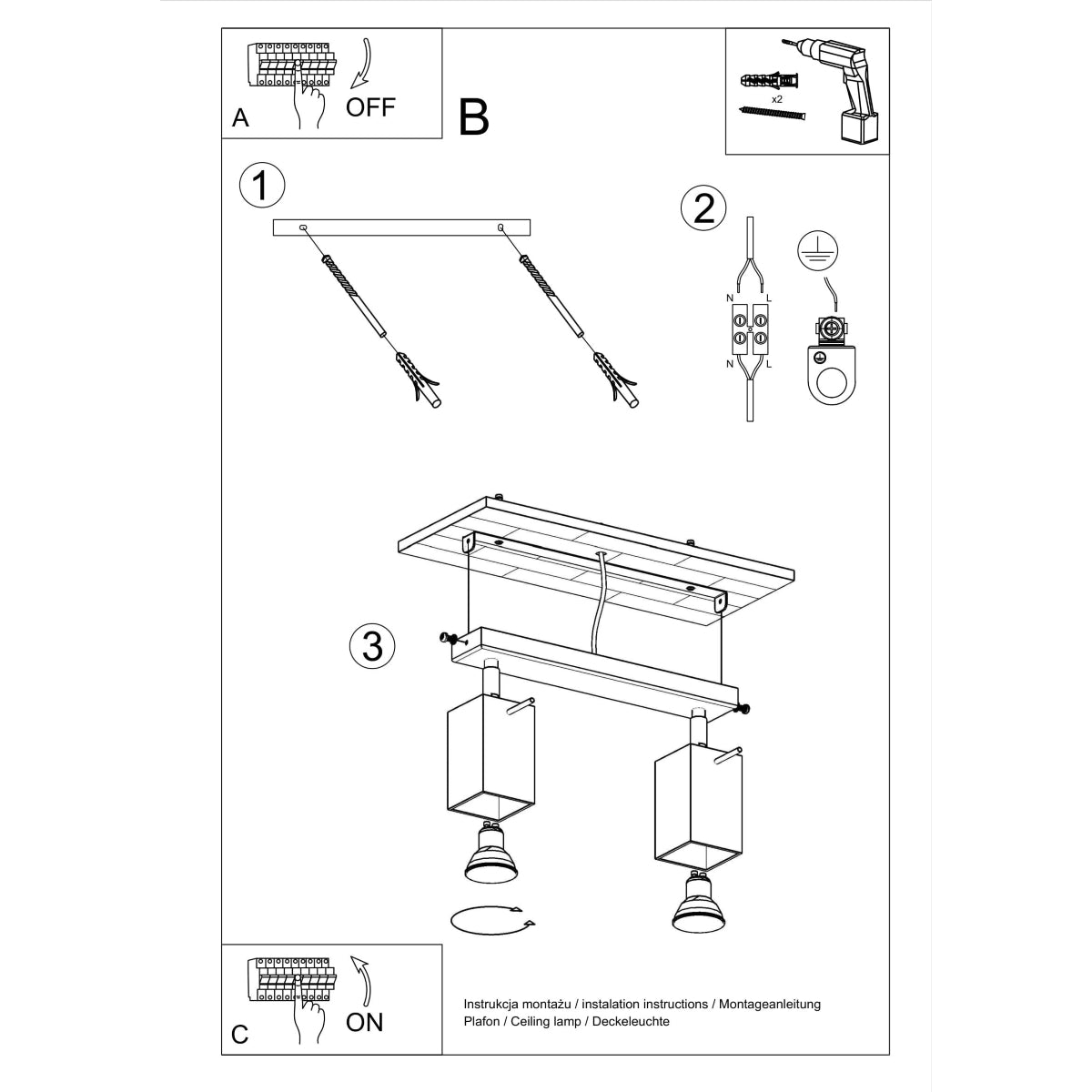 Plafonnier Directionnelle Carré 2 LED blanc