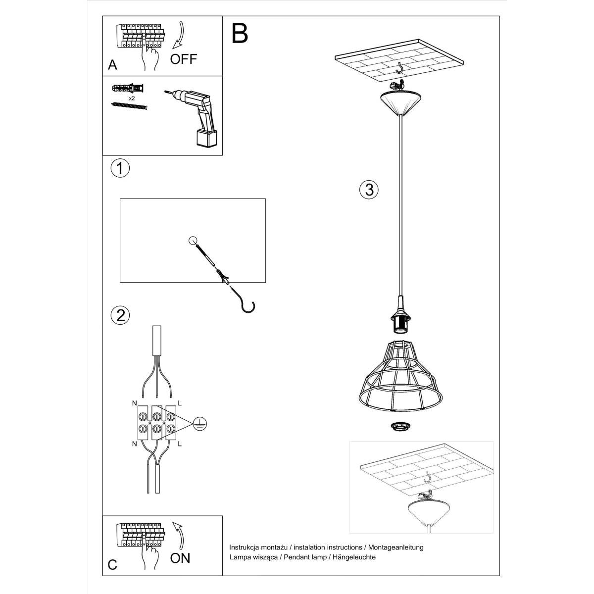 Lampe suspendue Cage Scandinave noir