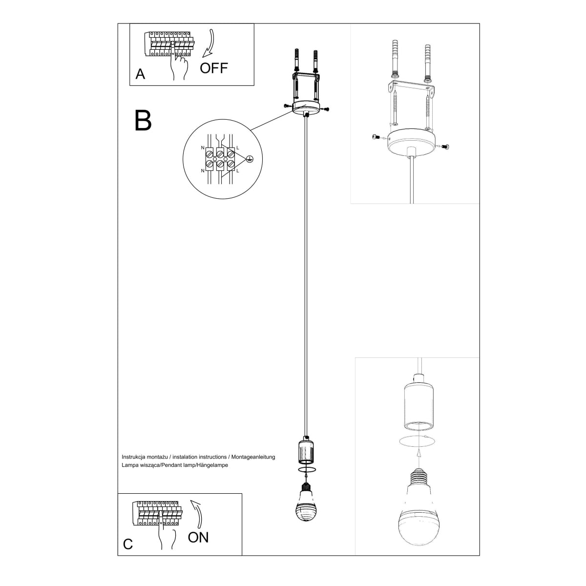 Lampe suspendue Classique Minimaliste noir