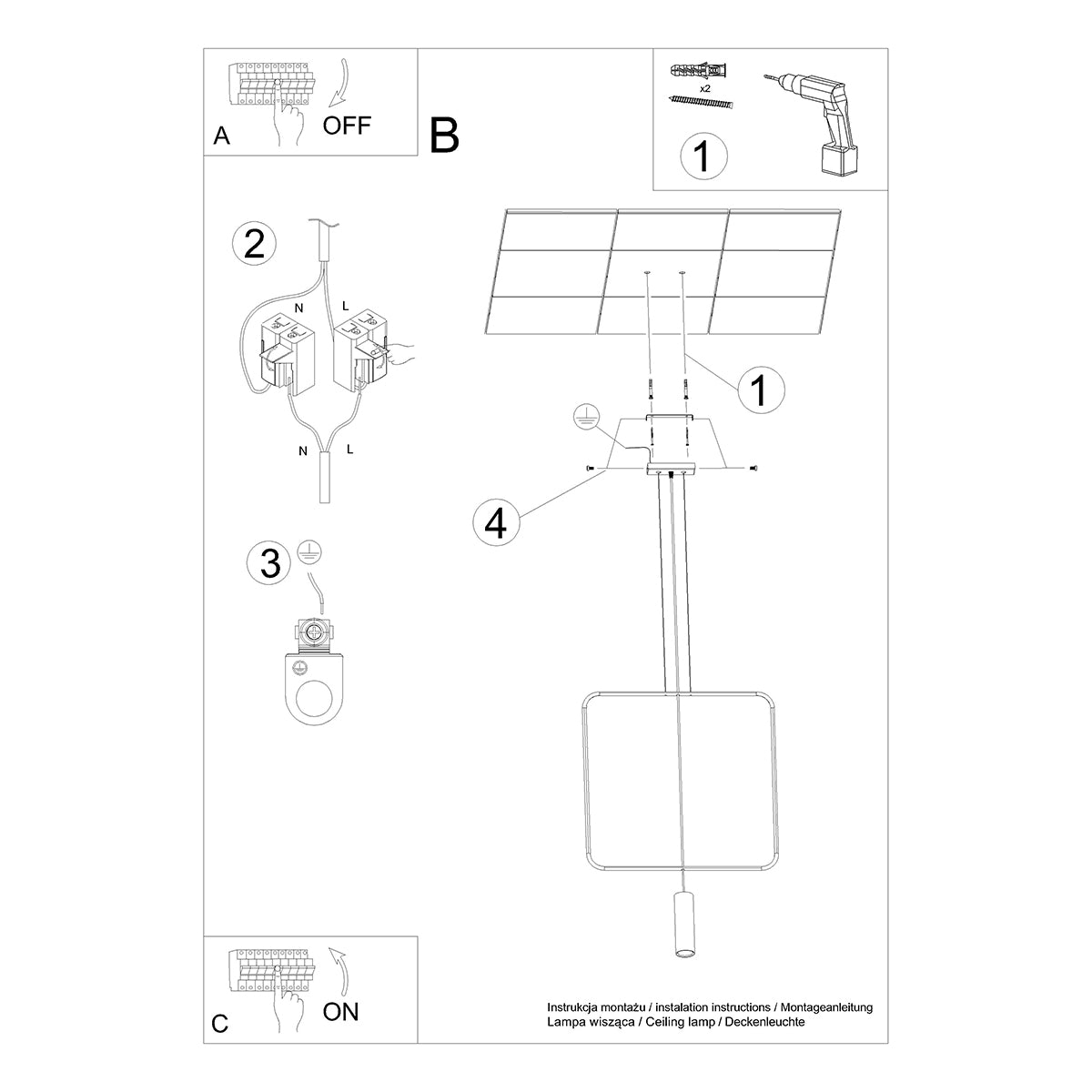 Rectangle pendant lamp in steel 1 black