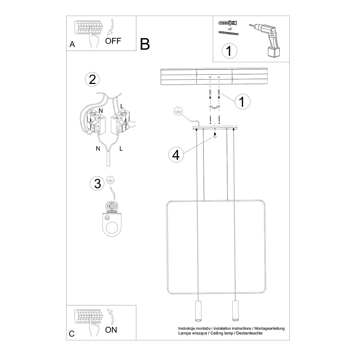 Rectangle Steel Pendant Lamp 2 Black