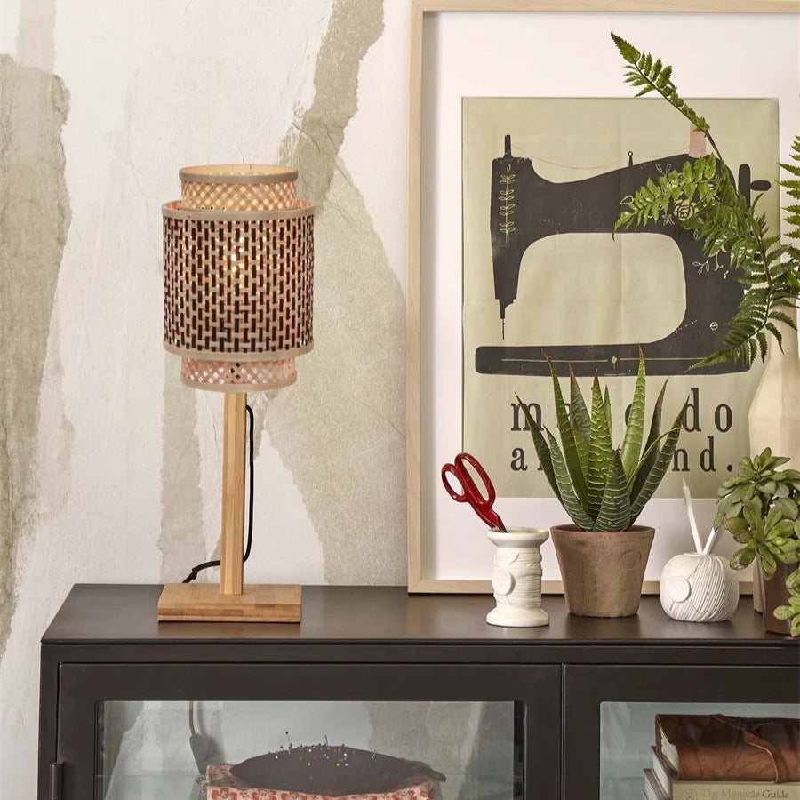 Lampe à Poser Bhutan Bambou Noir et Naturel 45cm
