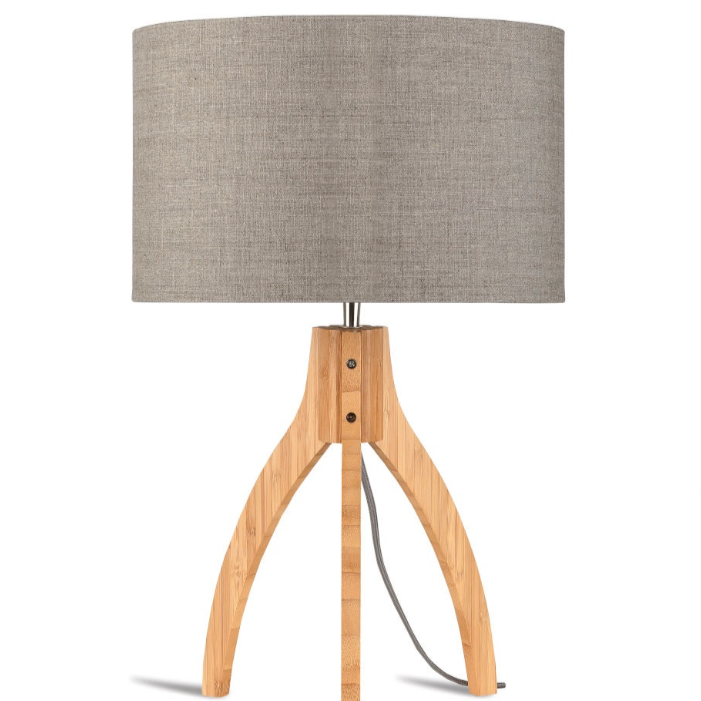 Lampe de Table Annapurna en Bambou avec Abat-Jour Éco Lin Foncé