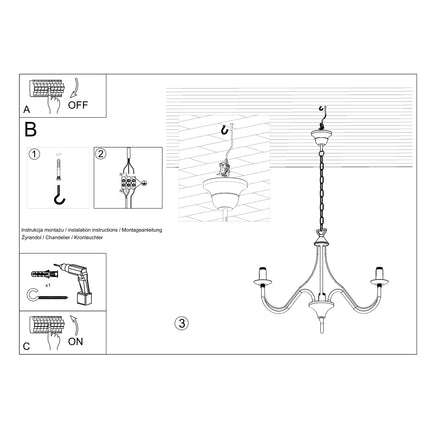 Modern black 3-candle chandelier