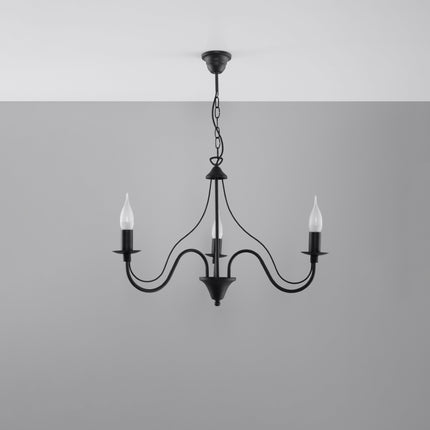 Modern black 3-candle chandelier