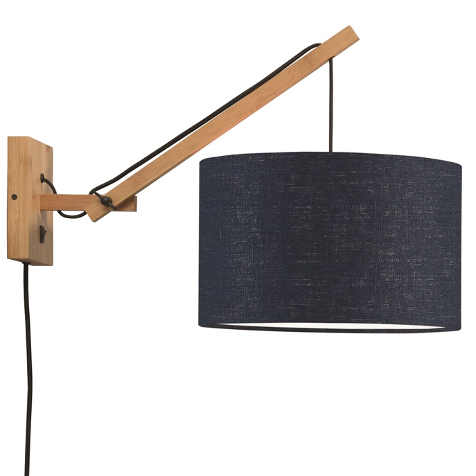 Applique Murale Andes Naturel avec Abat-Jour Éco Lin Bleu Denim
