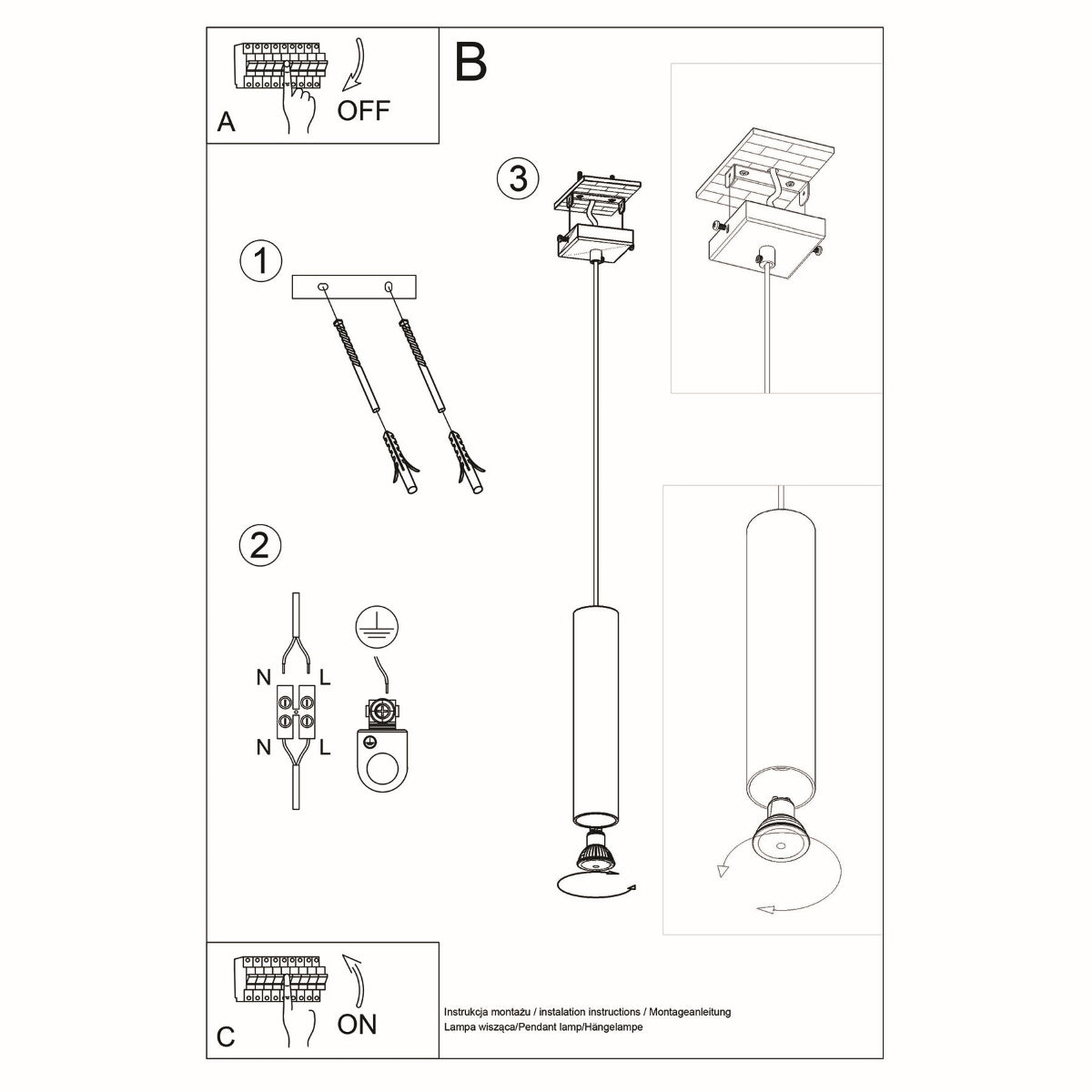 Long Cylinder White Hanging Lamp