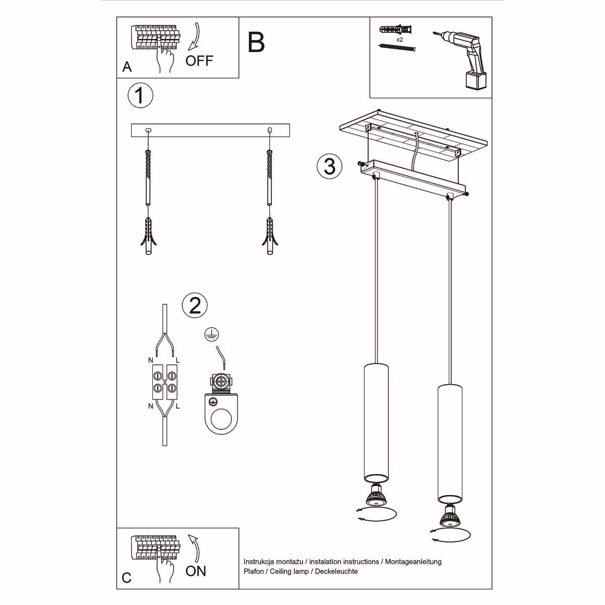 Lampe Suspendue Long Cylindre 2 noir