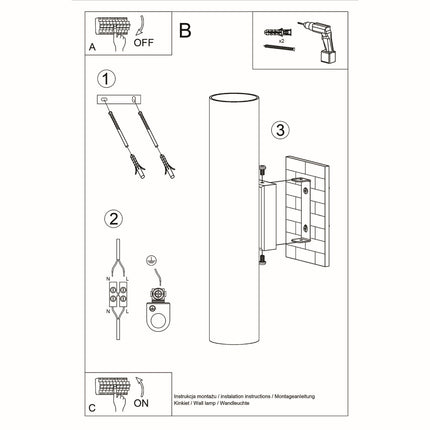 Long Black Cylinder Wall Light