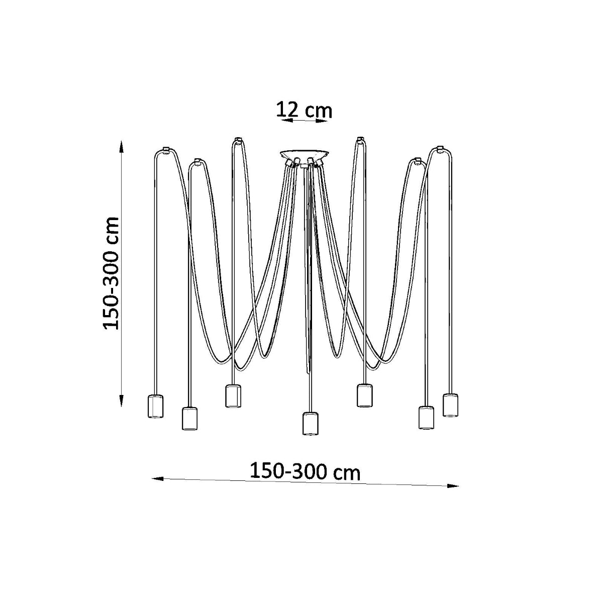 Minimalistischer Kabel-Kronleuchter 7 schwarz