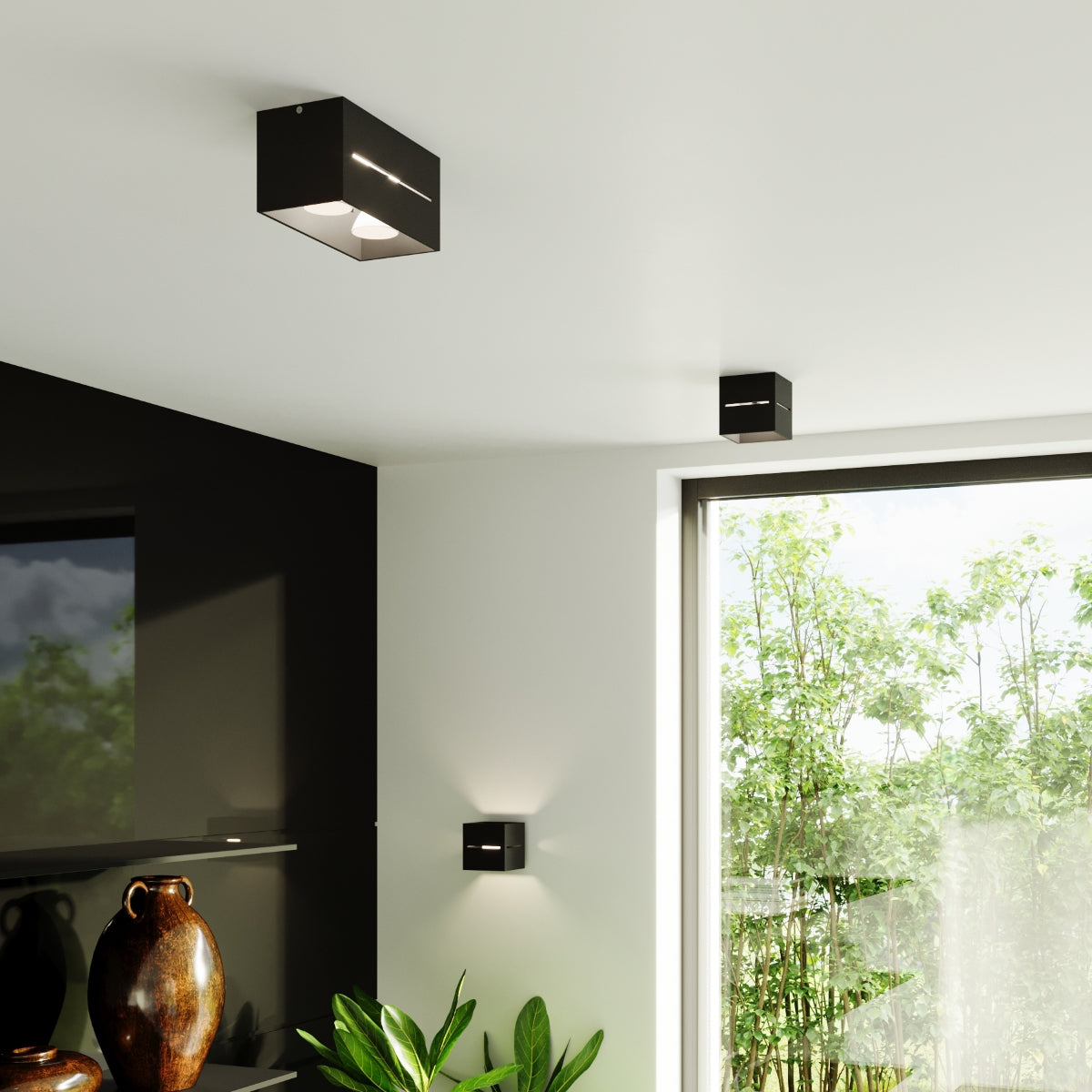 Black Open Rectangle Ceiling Light