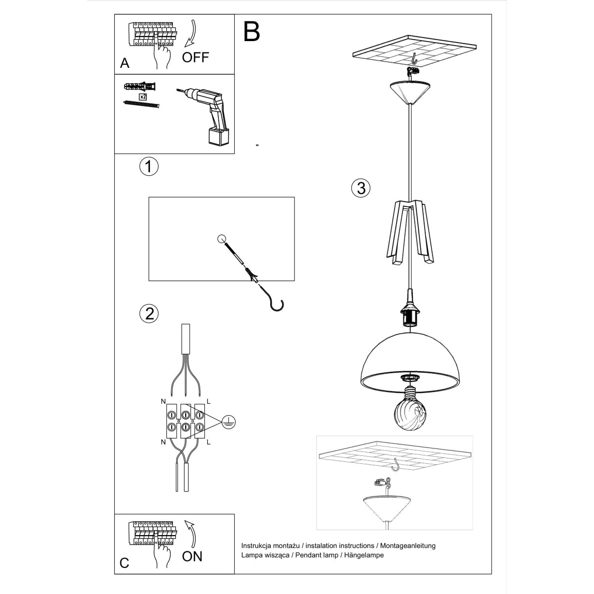 Lampe pendante CASCO blanc/noir