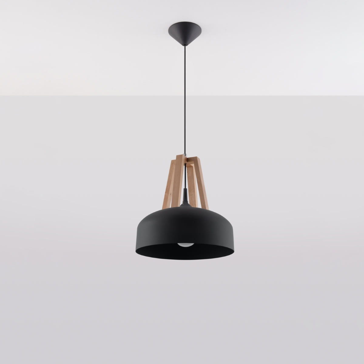 Lampe pendante CASCO noir/bois naturel