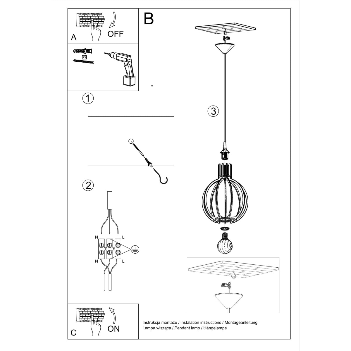 Lampe pendante ARANCIA en bois naturel