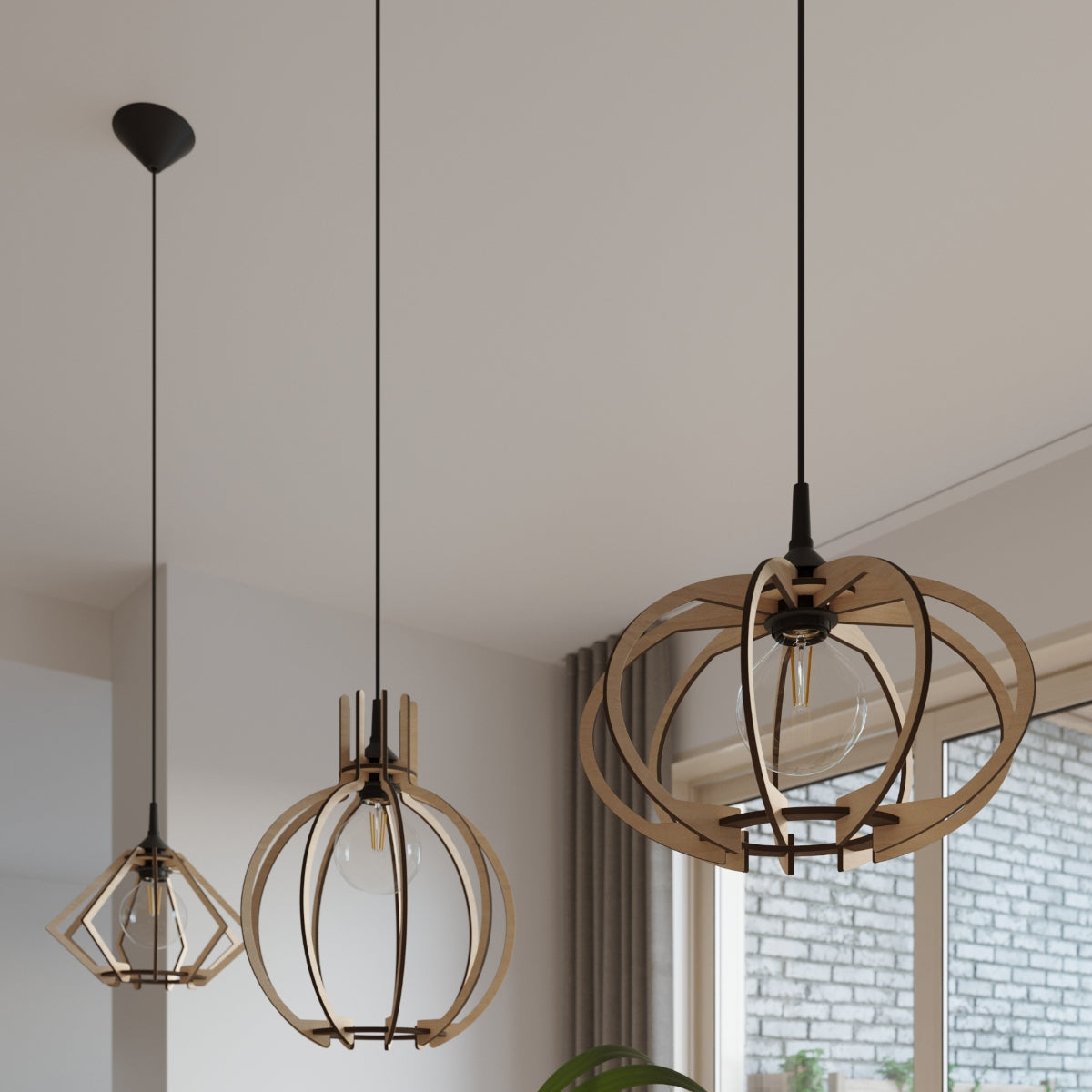 Lampe pendante ARANCIA en bois naturel