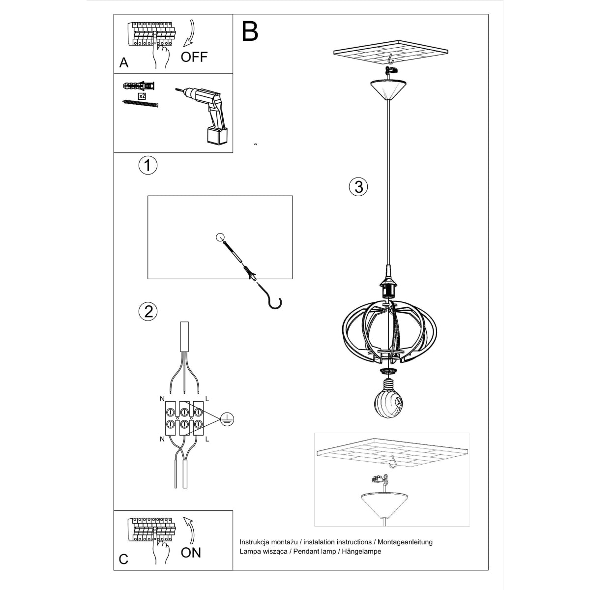 Lampe suspendue Mandelino en bois naturel