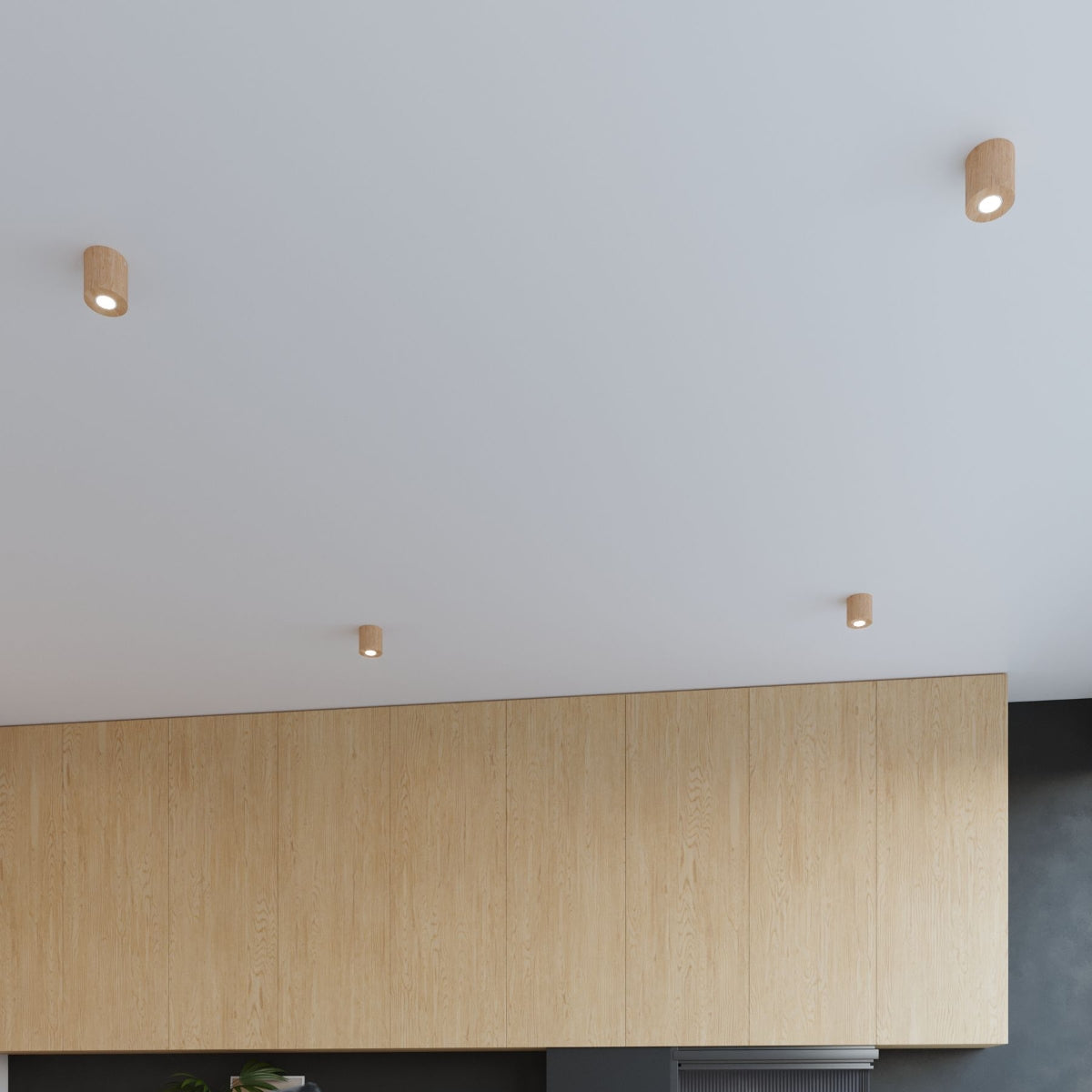 Plafonnier Cylindre LED bois naturel