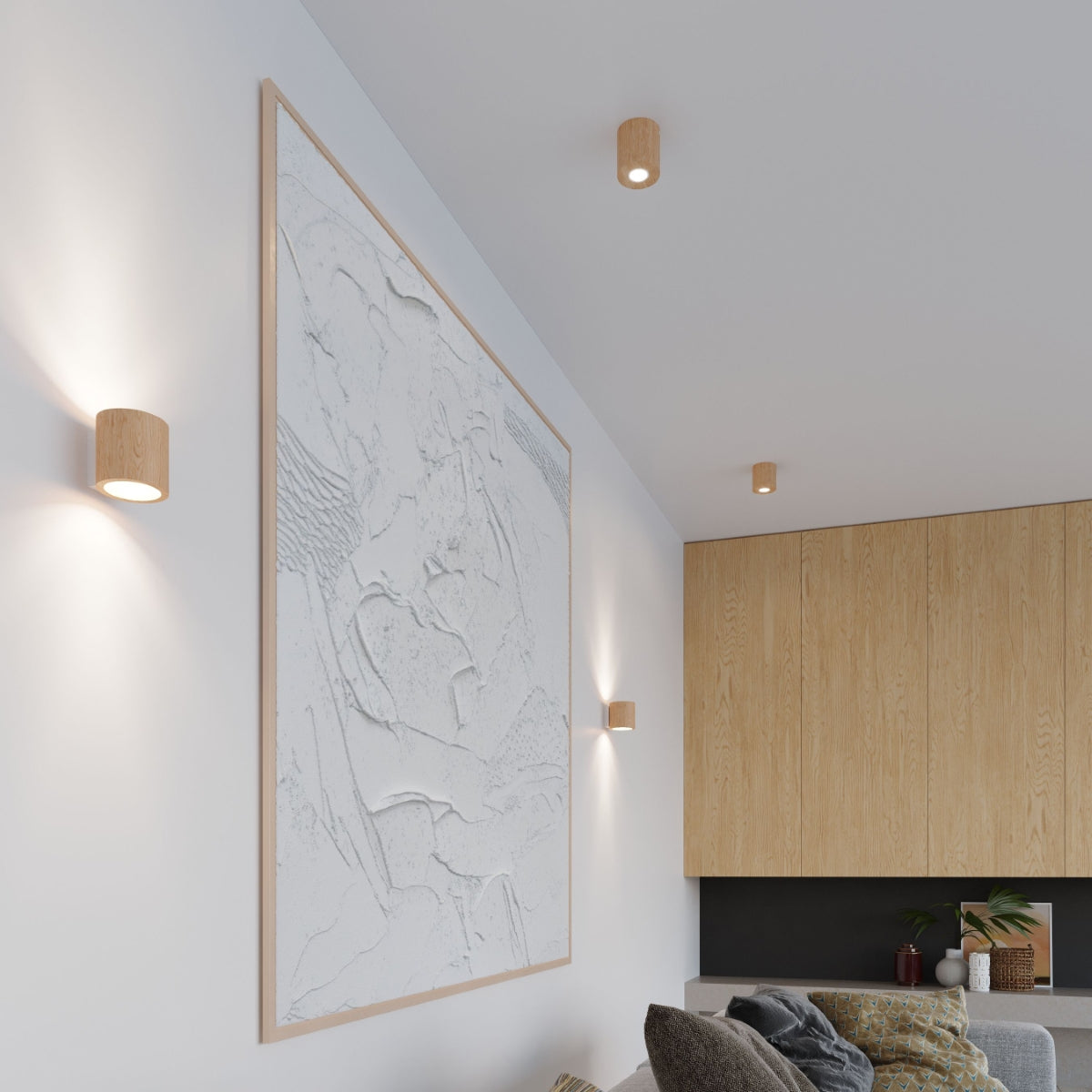 Natural wood LED cylinder ceiling light