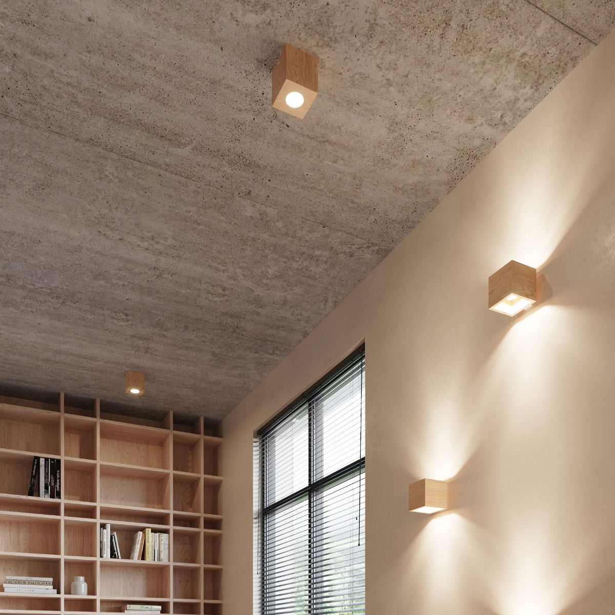 Natural wood LED Cube ceiling light