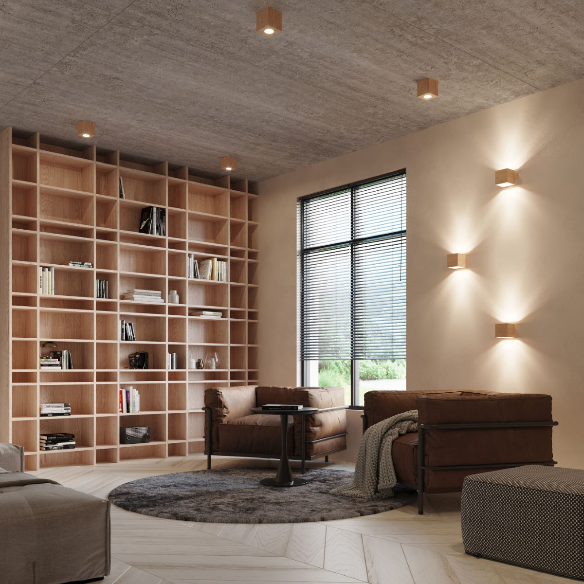 Natural wood LED Cube ceiling light