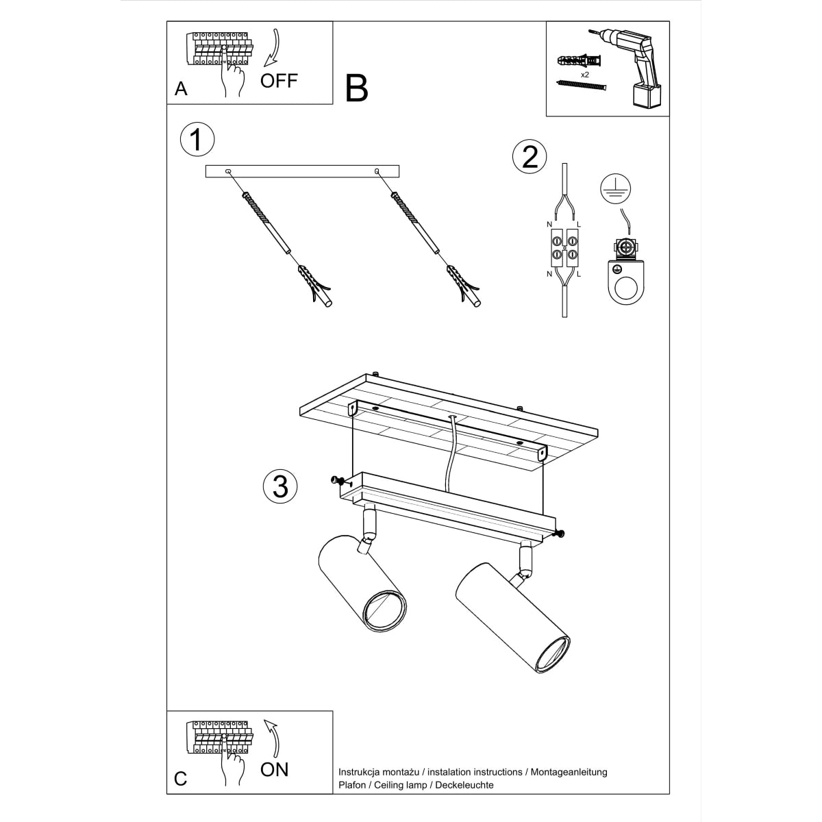 Adjustable Tube Ceiling Light 2 white