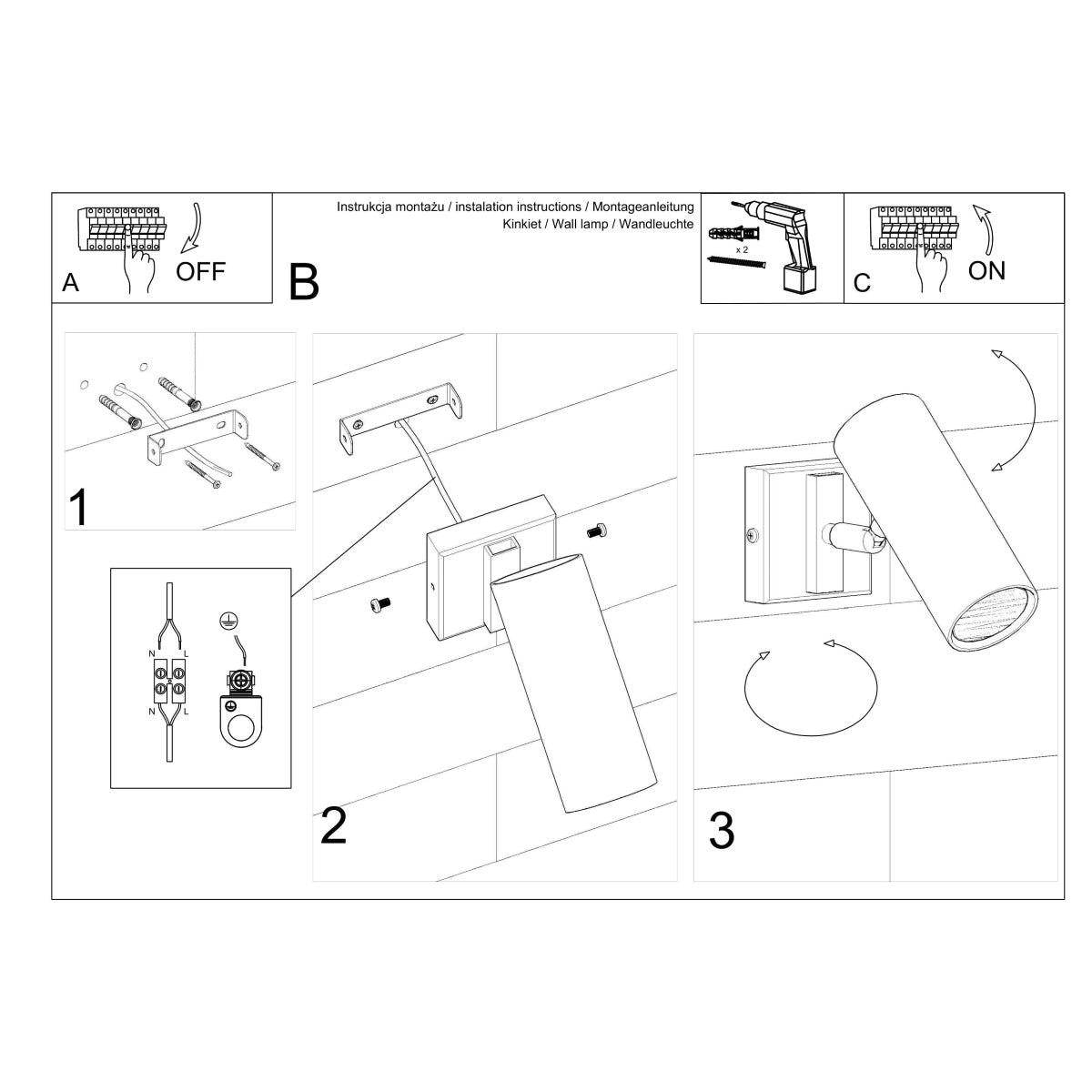 Applique Acier Orientable Minimaliste Noir