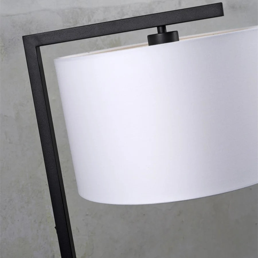 Lampadaire Boston Noir avec Abat-Jour Lin Clair 32x20cm