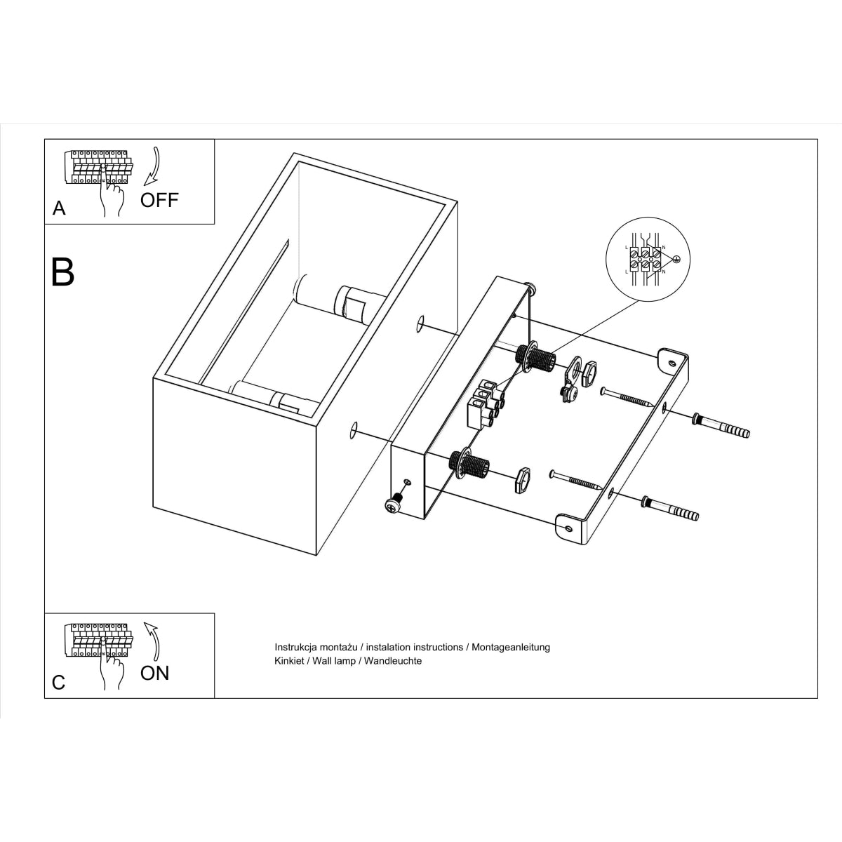 Open Rectangle Wall Lamp Grey