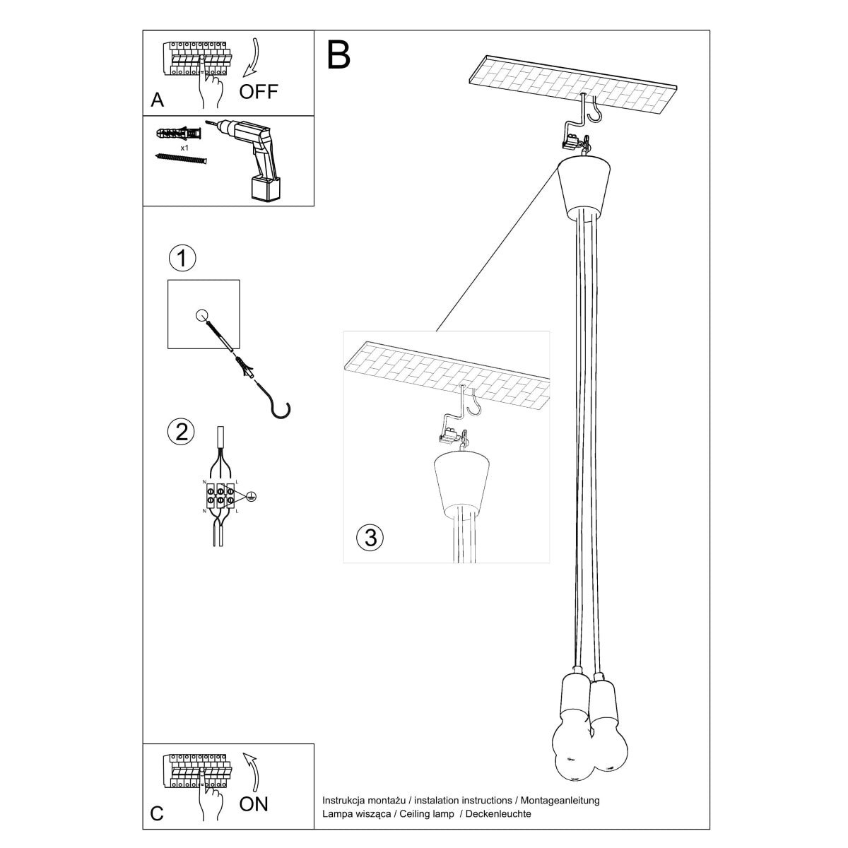 Lampe pendante DIEGO 3 noir