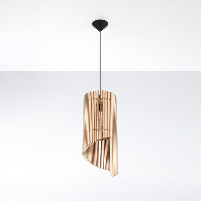 Spiral-Pendelleuchte aus Holz