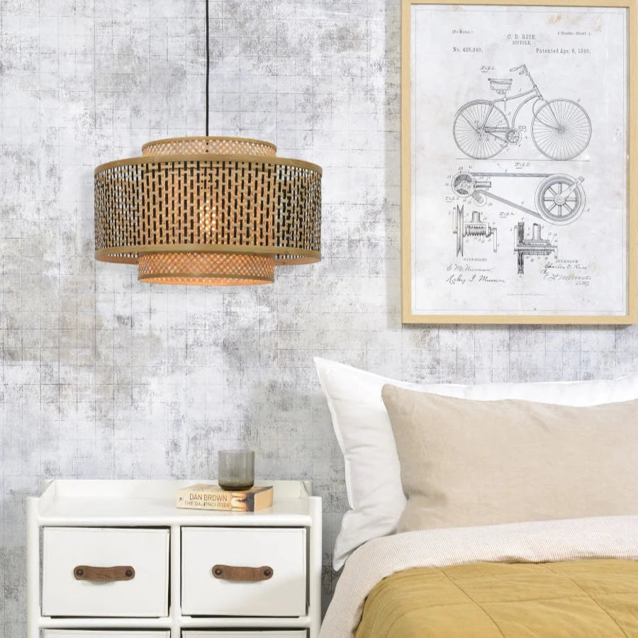 Suspension Bhutan Bambou Noir et Naturel Ø50cm