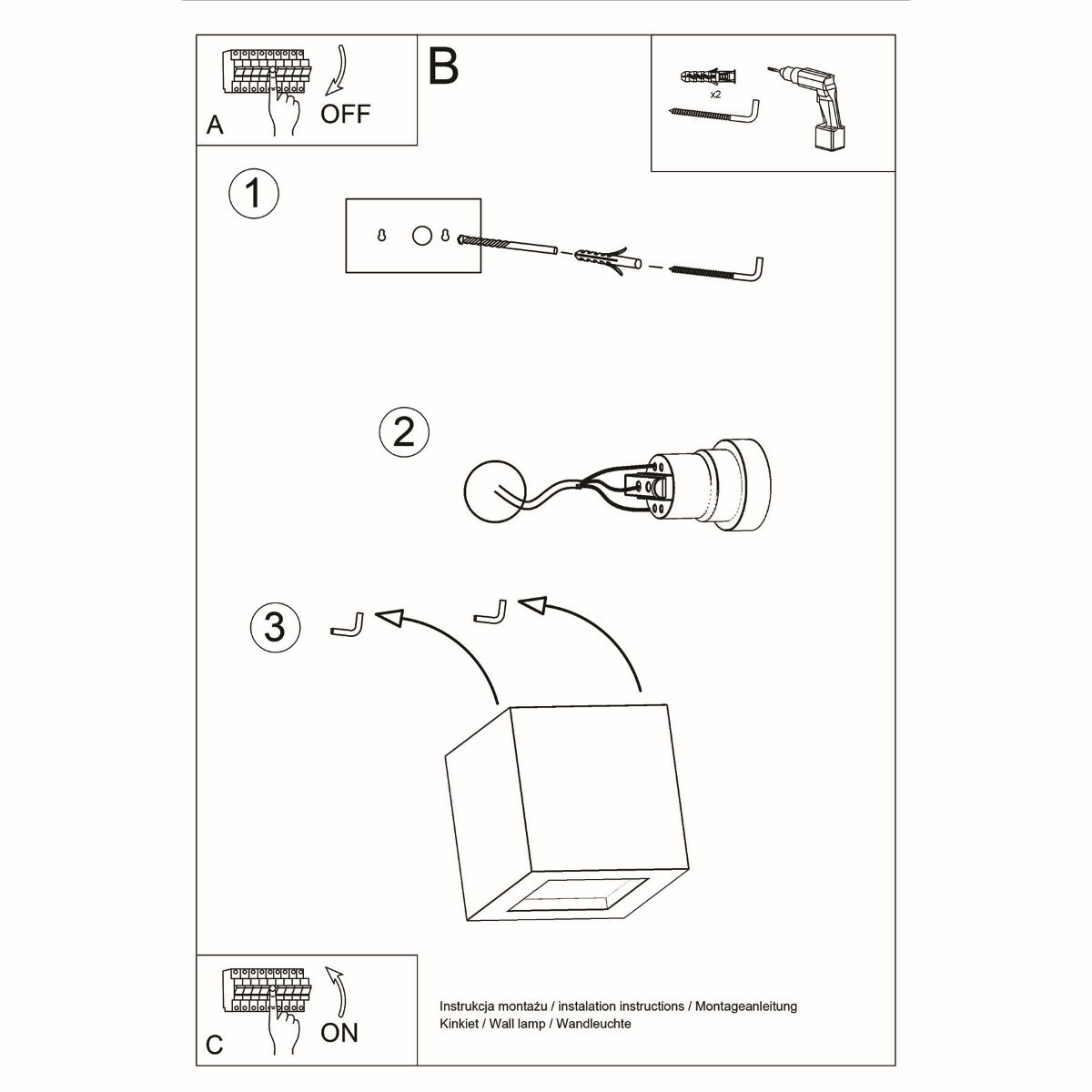 Schwarze Keramikwürfel-Wandlampe