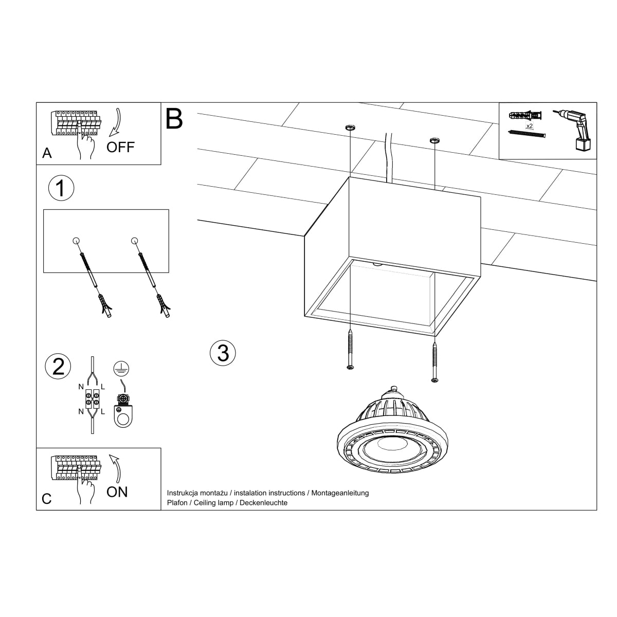 Modern Square Ceiling Light 1 Concrete