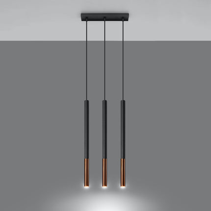Moderne Pendelleuchte Mozaica 3L in Schwarz/Kupfer