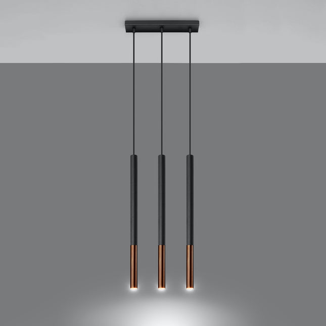 Moderne Pendelleuchte Mozaica 3L in Schwarz/Kupfer