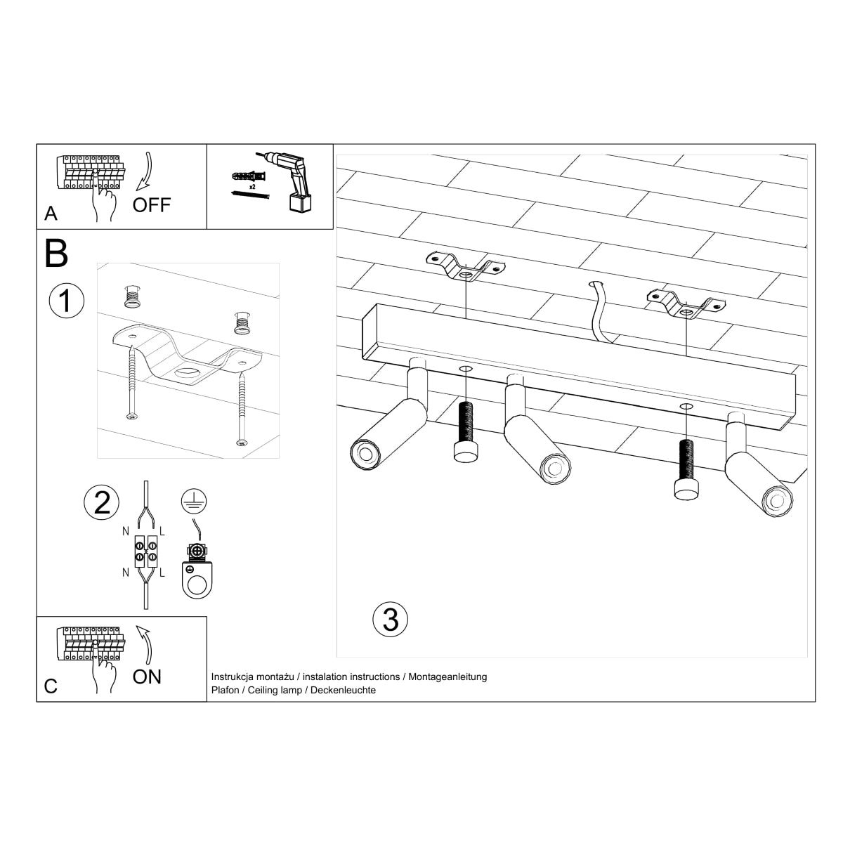 Minimalist Adjustable Steel Ceiling Light 3 Black