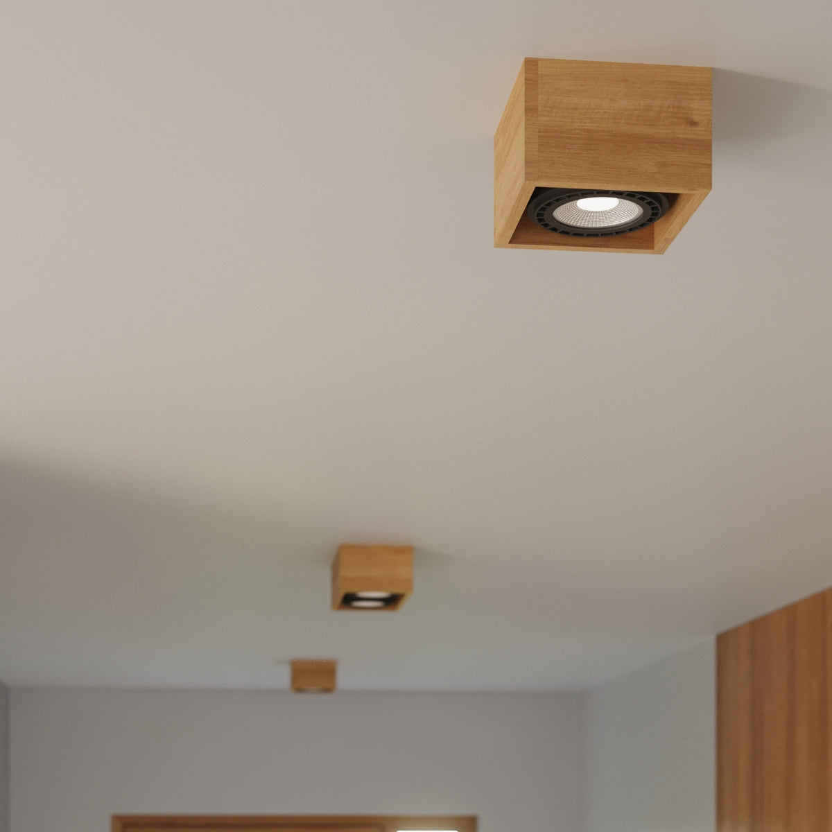 Modern Square Ceiling Light 2 Natural Wood