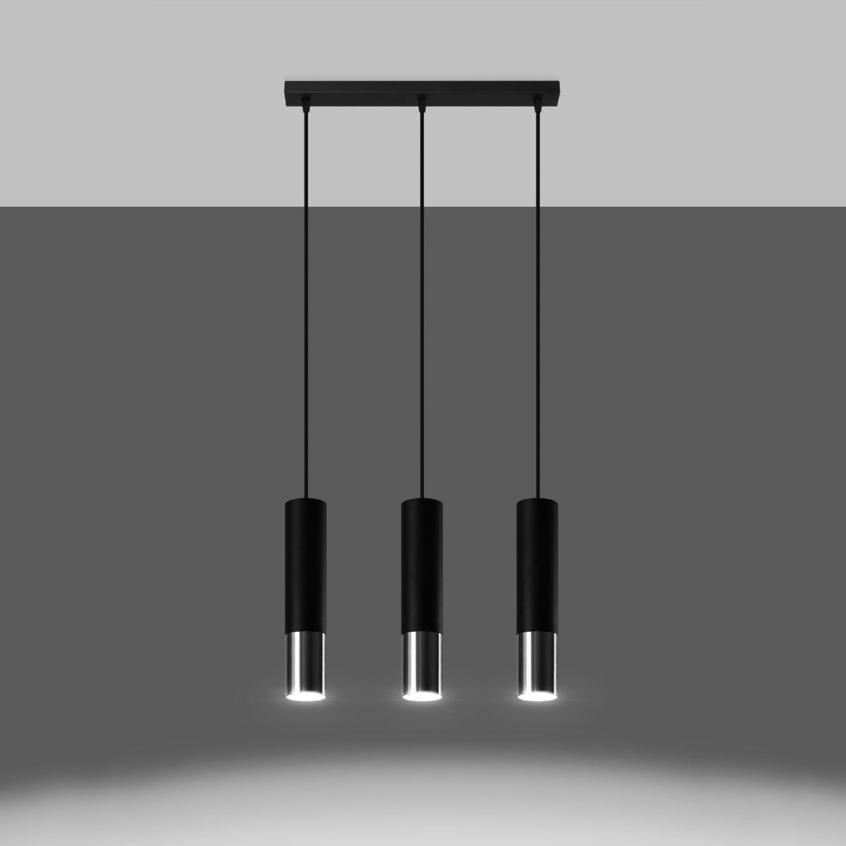 Duo Metallic 3L black/chrome pendant lamp