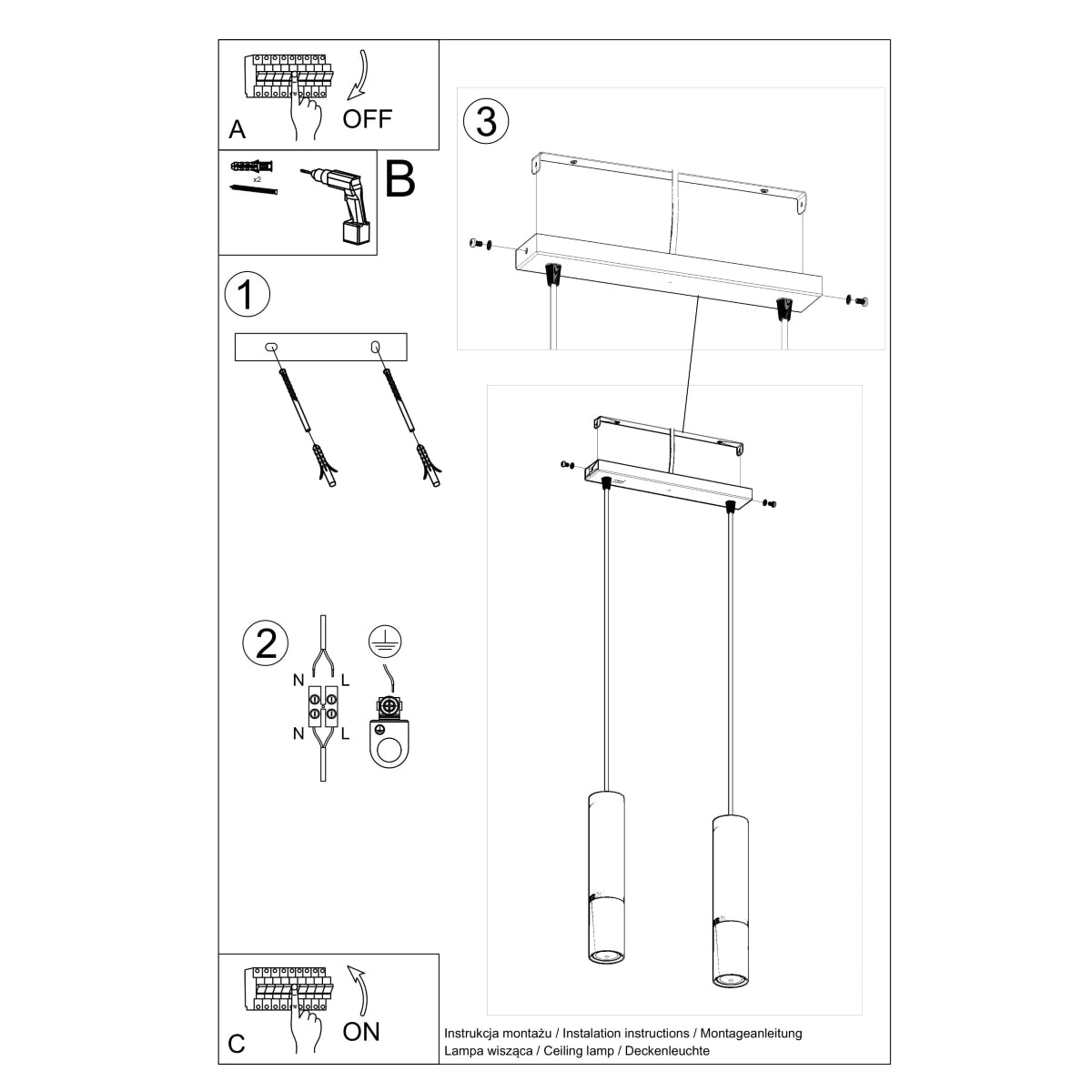 Lampe suspendue Duo Metallic 2 noir/cuivre