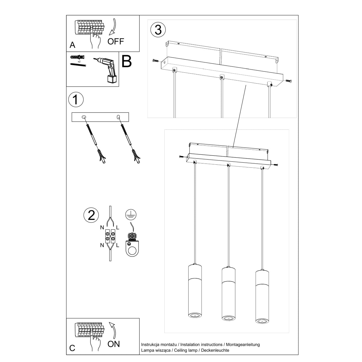 Lampe pendante ZANE 3 gris